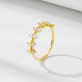 Round Zircon Leaf Silver Ring